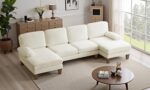 VINGLI 110" Sectional Couches for Living Room,U Shaped Couch with Double Chaise, 4-Seat Sofa Set with Chenille Fabric for Home Furniture,Beige - Image 2
