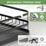 Dish Drying Rack, Stainless Steel Rustproof Dish Rack for Kitchen Counter, Sturdy Dish Drainer with Drainboard, Drainage, Utensil Holder for Various Kitchenware, 16.2"(L) x 12.6"(W), Black - Image 6