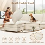 Vesgantti 108" Modular Sectional Sofa, Comfy Cloud Couch with Movable Ottoman Deep Seat Chenille L Shaped Modular Sofa, Sectional Couches for Living Room, Bedroom and Apartment, Beige - Image 7