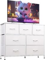 WLIVE 7 Drawer Dresser TV Stand, Dressers for Bedroom, Fabric Storage Tower, Hallway, Entryway, Closets, Sturdy Steel Frame, Wood Top, Easy Pull Handle, White - Image 2