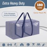 6 Pack Extra Heavy Duty Large Moving Bags with Strong Zipper & Comfortable Handles, Sturdy & Durable Clothes Storage Bags Totes Bins, Blue Packing Moving Boxes for College Supplies, Dark Blue - Image 3
