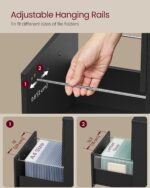 VASAGLE 2-Drawer File Cabinet, Small Rolling Filing Cabinet for Home Office, Printer Stand, for A4, Letter-Size Documents, 15.7 x 16.5 x 27.6 Inches, Matte Black UOFC040B16 - Image 6