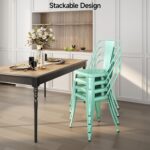 Metal Dining Chairs Set of 4 Stackable Side with Back 18 Inch Indoor Outdoor Use Industrial Classic Vintage Metal for Kitchen Restaurant Bistro Cafe Bar, Mint Green - Image 8