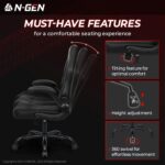 N-GEN Video Gaming Chair Ergonomic Computer Desk Office Chair with Lumbar Support Adjustable Height Swivel Wheels Flip-Up Arms PU Leather Home and Office (Black) - Image 8
