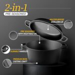 2-in-1 Pre-Seasoned Cast Iron Dutch Oven Pot with Skillet Lid Cooking Pan, Cast Iron Skillet Cookware Pan Set with Dual Handles Indoor Outdoor for Bread, Frying, Baking, Camping, BBQ, 5QT - Image 3