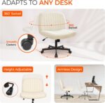 Orange Factory Criss Cross Chair Wheels Wide Cross Legged Office Desk Vanity Chair Comfy Fabric Armless Adjustable Swivel for Home Computer Task (Beige) - Image 7
