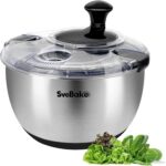 Stainless Steel Salad Spinner, 4.2 Qt Vegetable Washer, BPA-Free Lettuce Dryer with Crank Design, Dishwasher Safe, Non-Slip Base - Transparent Lid - Image 2