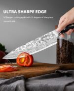 MOSFiATA 8" Super Sharp Professional Chef's Knife with Finger Guard and Knife Sharpener, German High Carbon Stainless Steel EN1.4116 with Micarta Handle and Gift Box - Image 3