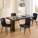 Modern Dining Chairs Set of 4, Heavy Duty Upholstered Side Chairs with Faux Leather, Comfortable Cushions & Durable Metal Legs with Adjustable Feet, Perfect for Kitchen, Dining Room (Black) - Image 2
