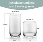 Libbey Ascent Tumbler and Rocks Drinking Glasses Set of 16, Glass Drinking Glasses with Curvature, Versatile Glassware Set for Parties and More - Image 4