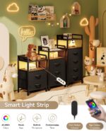 Night Stand Bedside Charger Bedroom - Nightstand with Charging Station & LED Light Strip, Night Stand with Storage Shelf & 2 Fabric Drawers, Morden End Table with U-S-B Ports & AC Outlets - Image 5