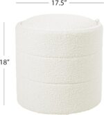 HomePop Storage Round Ottoman with Removable Lid Home Décor|Upholstered Round Foot Rest Ottoman - Cream Boucle - Image 4