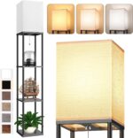Floor Lamp with Shelves for Living Room, Shelf Floor Lamp with 3 CCT LED Bulb, Corner Display Standing Column Lamp Etagere Organizer Tower Nightstand with White Linen Shade for Bedroom, Office - Image 2