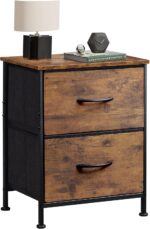 WLIVE Night Stand, Small 2 Drawer Dresser, Nightstand with Fabric Bins for Bedroom, Closet, Dorm, Rustic Brown Wood Grain Print, 11.8" D x 15.7" W x 20.9" H - Image 2