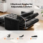 Pipishell 3 in 1 Convertible Sleeper Sofa Bed,Pull Out Couch for Living Room with USB Ports & Side Pockets,Adjustable Backrest,Velvet,Loveseat Sofa Bed,Futon Couches,Black - Image 5