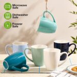 Porcelain Coffee Mugs Set of 6, 13 Ounce Coffee Cups with Handle, Ceramic Tea Mugs for Latte, Hot Tea, Cappuccino, Mocha, Cocoa, Blue Assorted Colors Mug Gift Set, Dishwasher and Microwave Safe - Image 3