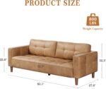 GarveeHome 3-Seater Sofa Couch, 83" Wide Faux Leather Sofa Couch with Spring Cushion, Modern Sofa with Deep Seats and 2 Removable Back Cushions, for Living Room, Bedroom, Apartment, Office, Brown - Image 3