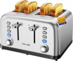 Toaster 4 Slice, Dual Independent Controls, Extra Wide Slot Toasters for Bagel, Bread, Waffles, 7 Shade Settings, 4 Main Functions, Removable Crumb Tray, 1500 Watts, Brushed Stainless Steel - Image 2