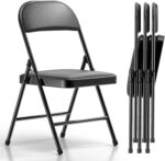 Nazhura 4 Pack Folding Chairs with Padded Cushion and Back, Khaki Metal Chairs with Comfortable Cushion and Durable Steel Frame for Home and Office, for Indoor and Outdoor Events (Black, 4 Pack) - Image 2
