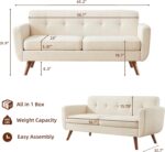 Tbfit 65" W Loveseat Sofa, Mid Century Modern Decor Love Seat Couches for Living Room, Button Tufted Upholstered Small Couch for Bedroom, Solid and Easy to Install Love Seats Furniture, Beige - Image 3
