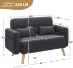 Yaheetech 46" Small Modern Fabric Sofa Loveseat Mid Century 2 Seater Sofa Couch with Lumbar Pillows, Solid Wood Legs for Living Room, Small Space, Dorm, Office, Bedroom, Dark Gray - Image 3