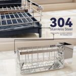 Dish Drying Rack, 304 Stainless Steel Dish Racks for Kitchen Counter with Cutlery Holder & Sponge Holder, Large Dish Drainer with Removable Drainboard, 11.8''W x 16.7''L - Image 5