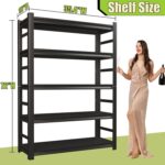 Book Shelf, 5 Tier Metal Wide Bookshelves, Heavy Duty Bookcase, Adjustable Industrial Bookshelf, Tall Book Shelf for Living Room & Bedroom and Library, Black(72" H*35.4" W*15.8" D) - Image 3