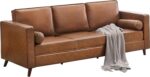 GAOMON 81" Leather Sofa, Mid Century Modern Deep Seat Couch, Upholstered Cushion&Removable Cover, Brown PU Couch, 3 Seat Sofa for Living Room, Office, Brown - Image 2