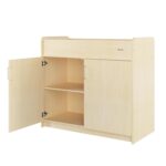 Foundations SafeSwing Daycare Changing Table, Formerly SafetyCraft - Durable Wood Cabinet with 2 Built-in Shelves - Storage w/Soft Close Hinges, Includes Durable Mattress Pad - Natural - Image 2
