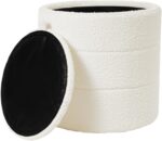 HomePop Storage Round Ottoman with Removable Lid Home Décor|Upholstered Round Foot Rest Ottoman - Cream Boucle - Image 8