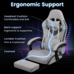 N-GEN GAMING Video Gaming Chair Office Computer Desk Use Ergonomic Reclining Backrest Adjustable Armrests Lumbar Support Footrest High Density Foam Breathable Fabric Heavy Duty Base (Grey) - Image 6
