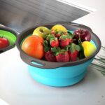 Qimh Collapsible Colander Set of 3 Round Silicone Kitchen Strainer Set - 2 pcs 4 Quart and 1 pcs 2 Quart- Perfect for Draining Pasta, Vegetable and fruit (green,blue, purple) - Image 6