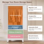 71" Tall Metal Wardrobe Cabinet with 2 Drawers and Hanging Rod, 2 Doors Armoire Wardrobe Closet with Shelf for Bedroom, Office, Laundry Room, White - Image 5