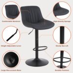Bar Stools Set of 2, Swivel Counter Height Barstools with Back, Adjustable PU Leather Bar Chairs, Modern Armless Kitchen Island Stool, Black - Image 6