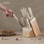 CAROTE 14 Pieces Knife Set with Block, Forged, High Carbon Stainless Steel Sharp Blade Block Knife Set, Dishwasher Safe Cutlery, Cream - Image 7