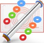 Rolling Pin nonstick and Silicone Baking Pastry Mat combo kit, Adjustable Rolling Pin With Thickness Rings for Baking Fondant, Pizza, Pie, Pastry, Pasta, Dough, Cookies (red) - Image 2