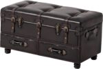 LONYKE Vintage Treasure Chest Bench with Latch Closure and Buckle Trunk, Farmhouse Faux Leather Storage Ottoman Bench for Living Room, Entryway, Bedroom, Sponge Padded ，Black Brown - Image 8