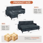 Vongrasig Sectional Sleeper Sofa, Pull Out Couch Bed with Storage, 2 in 1 L-Shaped Sofa Bed with Storage Chaise Linen Fabric for Living Room, Apartment, Small Space, Dark Grey - Image 3