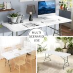 Set of 2 Folding Tables with Carrying Handle Lightweight Rectangular Portable Plastic Camping Table Steel Legs for Party, Dining, Wedding, Events, Picnic Indoor, Outdoor (6FT, White) - Image 7