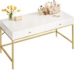 SUPERJARE Vanity Desk with Drawers, 47 inch Computer Desk, Modern Simple Home Office Desks, Makeup Dressing Table for Bedroom - White and Gold - Image 2