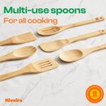 Riveira Bamboo Wooden Spoons for Cooking 6-Piece, Apartment Essentials Wood Spatula Spoon Nonstick Kitchen Utensil Set Premium Quality Housewarming Gifts for Everyday Use - Image 5