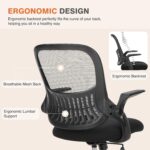 Sweetcrispy Office Computer Desk Chair, Ergonomic Mid-Back Mesh Rolling Work Swivel Task Chairs with Wheels, Comfortable Lumbar Support, Comfy Flip-up Arms for Home, Bedroom, Study, Student, Black - Image 4
