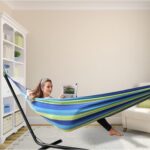 ANYOO Cotton Hammock Portable Camping Hammocks for Hanging Sturdy Garden Comfortable Fabric Hammock with Tree Straps Up to 660lbs with Travel Bag for Camping Outdoor/Indoor Patio Backyard - Image 8