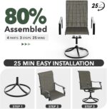 7-Piece Outdoor Dining Set, 6 Swivel Chairs＆63.5‘’ Rectangular Table All Weather Frame Furniture Set - Tan Grey Style1 - Image 5