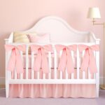 Pink Crib Bed Skirts with 4 Large Cot Bow Baby Crib Skirt for Boys Girls Nursery Toddler Bedskirt Dust Ruffle 14" Drop - Image 2
