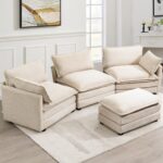 ROWHY Oversized Modular Sectional Sofa with Movable Ottoman, 112 Inch 4 Seat Modern Corduroy Sofa Set, Convertible L Shaped Couch for Living Room and Office, Beige - Image 4