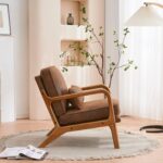 Karl home Accent Chair Mid-Century Modern Chair with Pillow Bronzing Cloth Upholstered Lounge Arm Chair with Solid Wood Frame & Soft Cushion for Living Room, Bedroom, Balcony, Brown - Image 5
