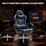 Sweetcrispy Video Game Desk Chair - Ergonomic Computer with Footrest and Comfy Lumbar Support, PU Leather Recliner with Headrest, Fixed Up Armrest, Height Adjustable with 360° Swivel, for Adults, Blue - Image 7