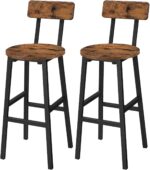 Bar Stools, Set of 2 Round Bar Chairs with Backrest and Footrest, 24.4" Bar Stools, Counter Stools with Adjustable Feet, for Kitchen, Living Room, Pub, Rustic Brown BAHR02101N1 - Image 2
