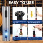 Electric Wine Opener Gift Set, Automatic Electric Wine Bottle Corkscrew Opener Rechargeable with Foil Cutter, Automatic Aerator, 2 Vacuum Stoppers for Home Bar Outdoor Parties, Stainless Steel - Image 6